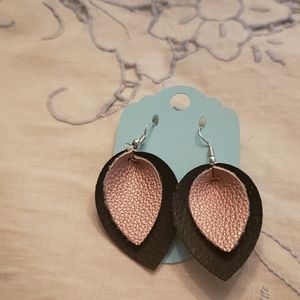 Faux Leather Black and Apricot Teardrop Earrings
